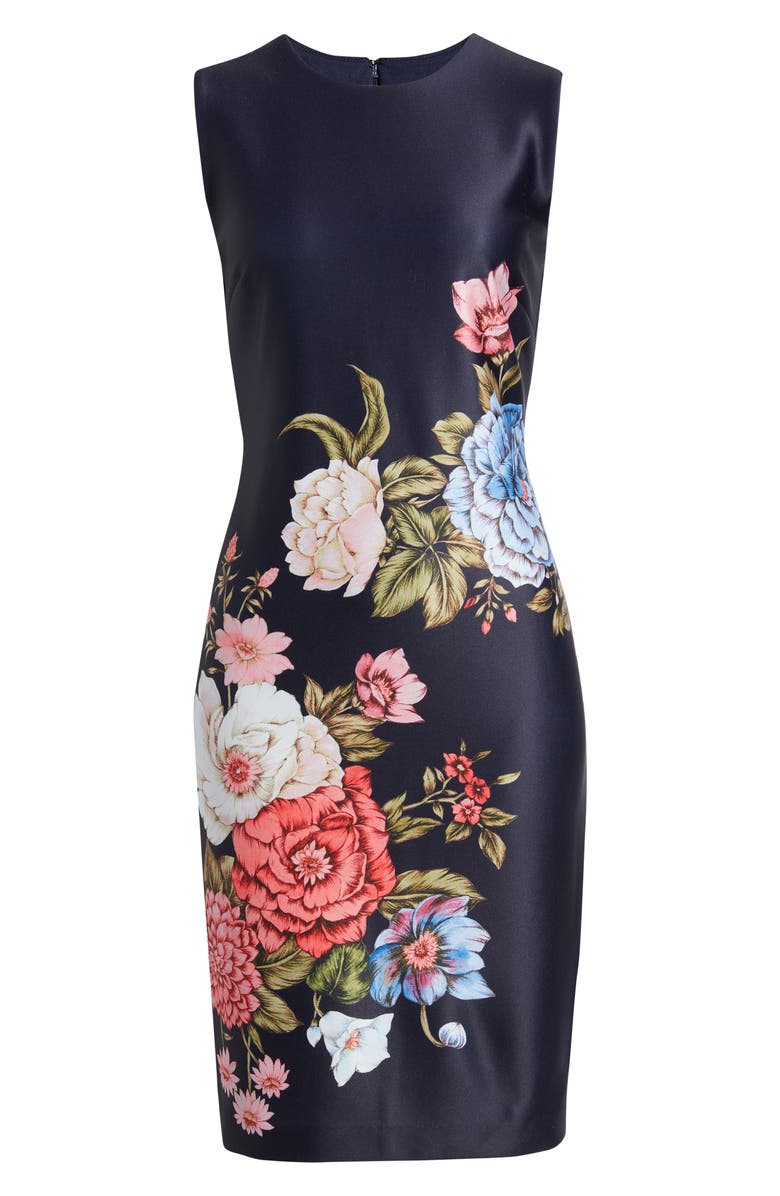 Anne Klein Floral Print Sleeveless Sheath Dress, Alternate, color, Deep Navy Multi