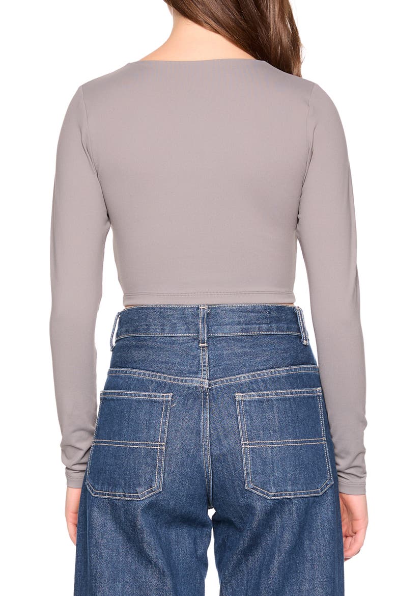 Long Sleeve V-Neck Crop Top, Alternate, color, PEWTER