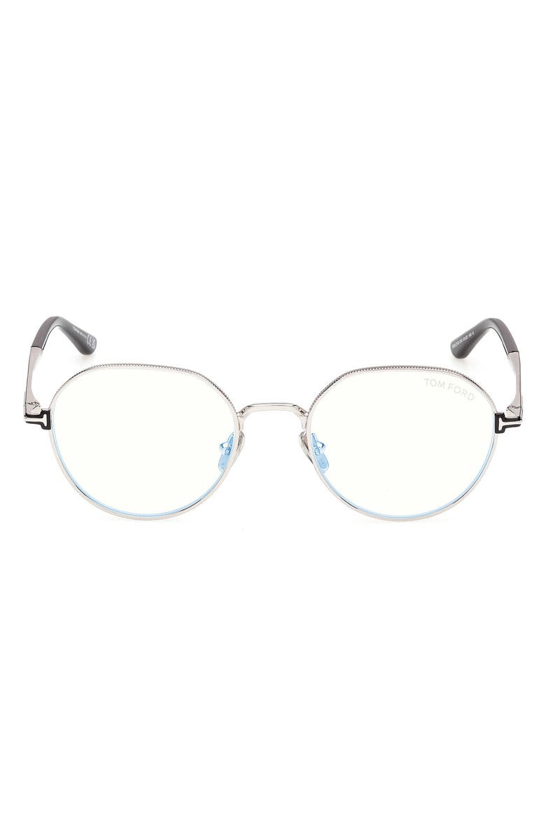 TOM FORD 51mm Round Optical Glasses, Main, color, Shiny Palladium / Shiny Black