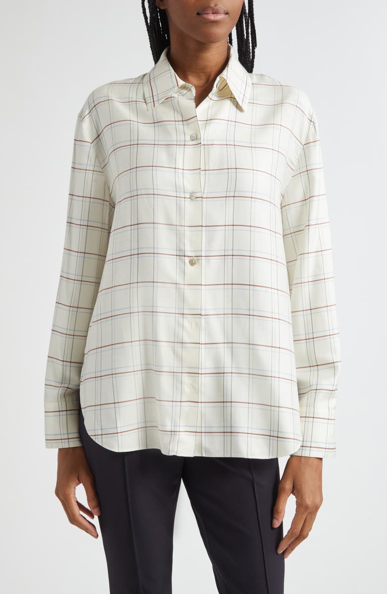 Vince Check Plaid Button-Up Shirt, Main, color, Cream Multi