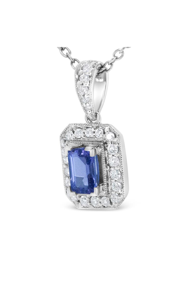 18K White Gold 1/4 Cttw Diamond and 6x4mm Purple Tanzanite Halo Pendant Necklace, Alternate, color, White