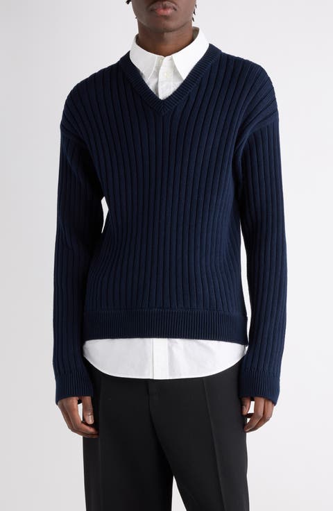 Mixed Media Prelayered Cotton Rib Sweater
