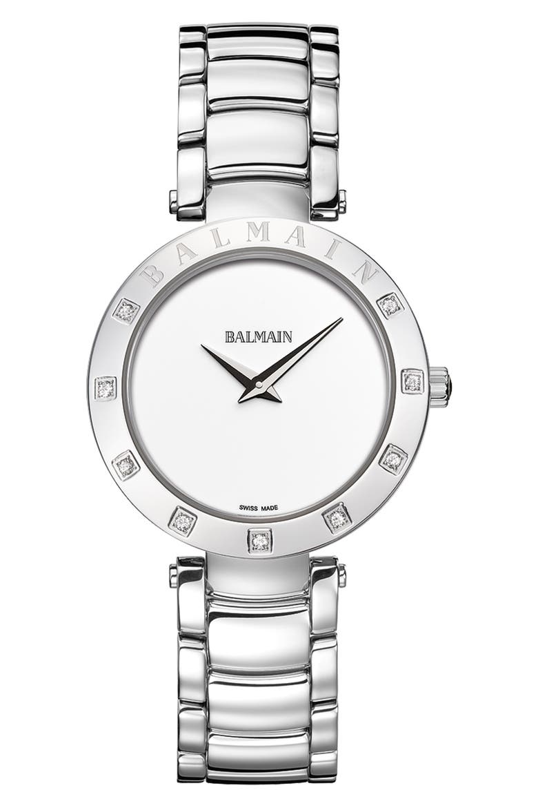 Bijou Diamond Bracelet Watch, 33mm, Main, color, SILVER/WHITE