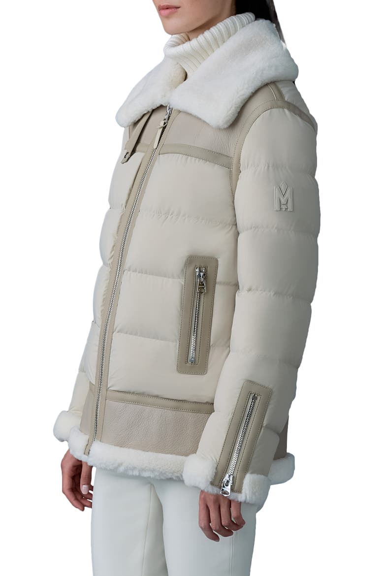 Vanna Mixed Media Genuine Shearling Down Puffer Coat, Alternate, color, TRENCH-NATURAL