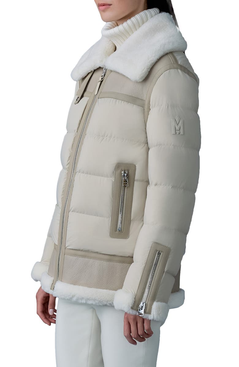 Mackage Vanna Mixed Media Genuine Shearling Down Puffer Coat, Alternate, color, Trench-Natural