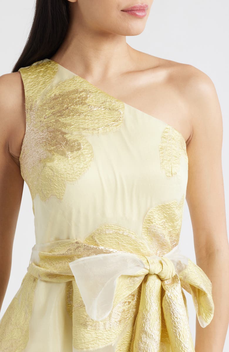 Eliza J One-Shoulder Brocade Ballgown, Alternate, color, Yellow