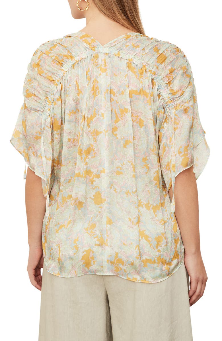Vince Lotus Ruched Flutter Sleeve Blouse, Alternate, color, Warm Sand