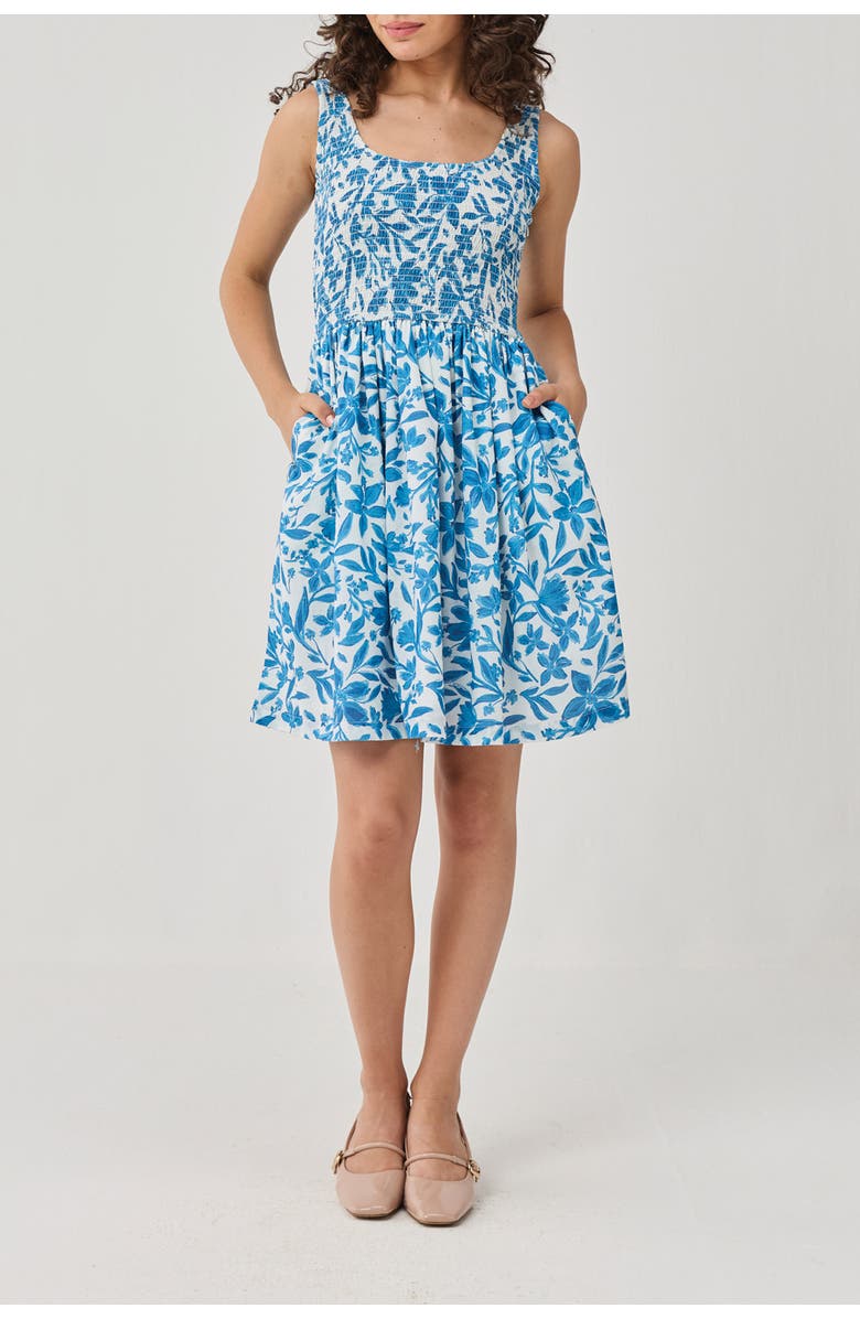 Reistor Smocked Short Dress, Main, color, Blue Porcelain