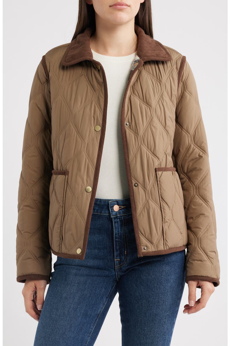 Corduroy Trim Quilted Barn Jacket, Main, color, SHITAKE