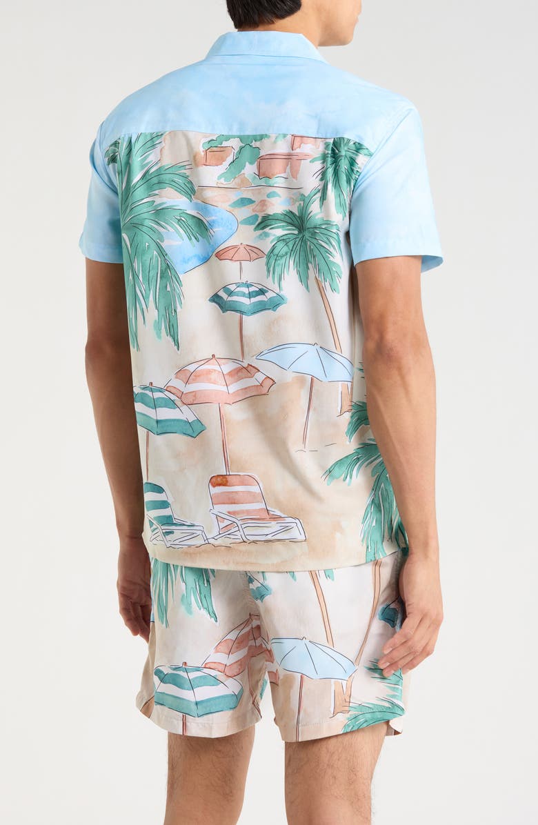 Vintage Summer Beach Scene Camp Shirt, Alternate, color, Tan