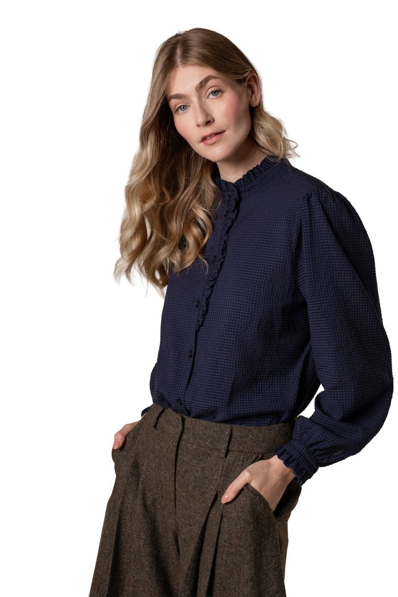 Textured Frill Collar Blouse, Alternate, color, Dark Navy
