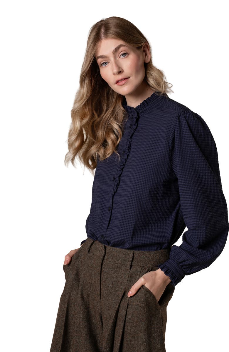 Celtic & Co. Textured Frill Collar Blouse, Alternate, color, Dark Navy