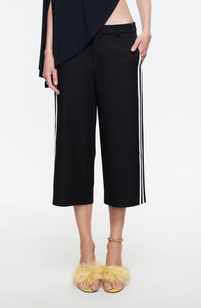 LIONESS Genesis Crop Wide Leg Side Stripe Pants, Main, color, Noir