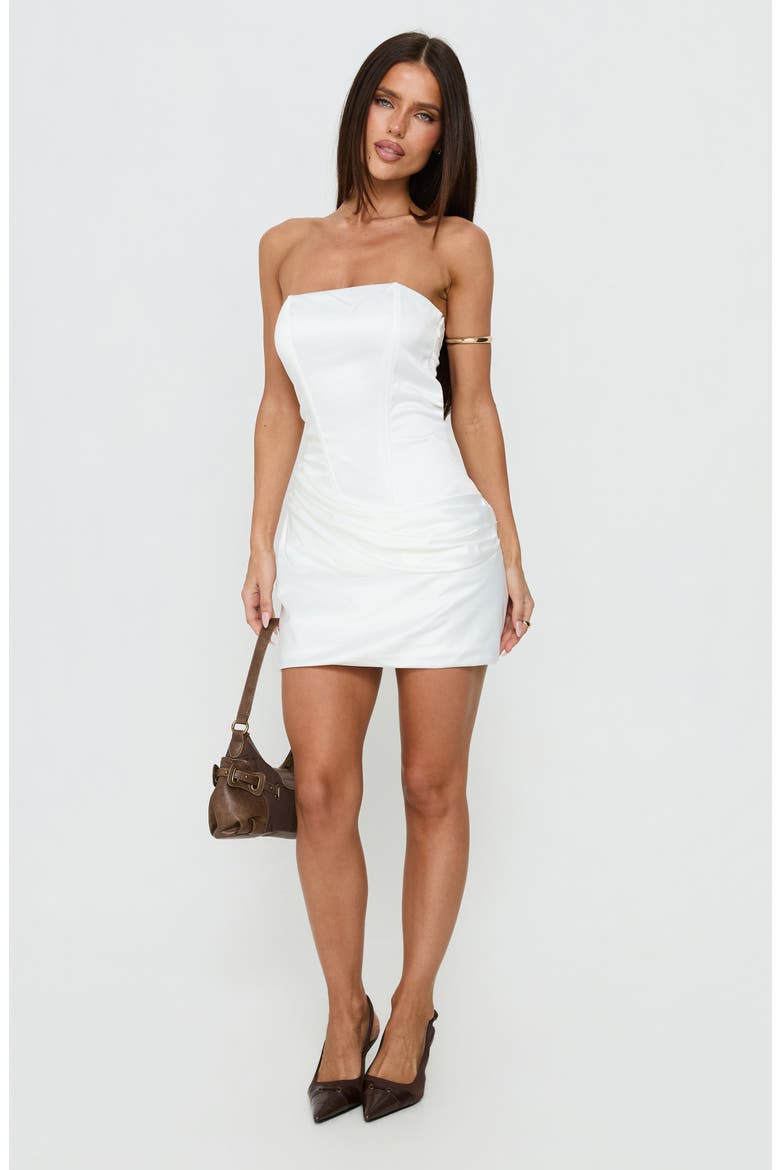 Annibella Ruched Strapless Minidress, Alternate, color, WHITE