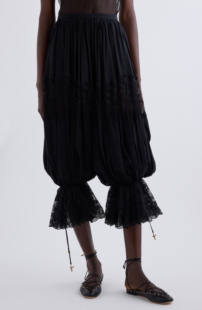 Chloé Lace Trim Silk Crop Pants, Main, color, Black