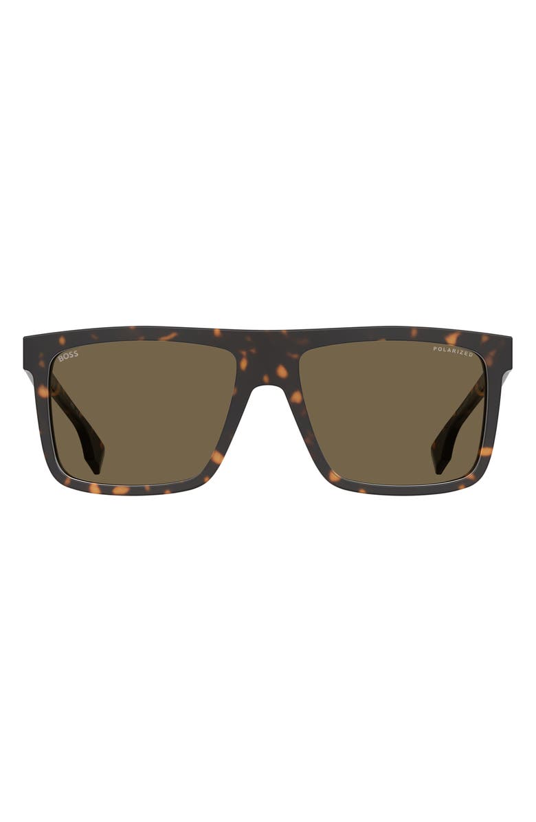 BOSS 59mm Polarized Square Sunglasses, Main, color, Havana