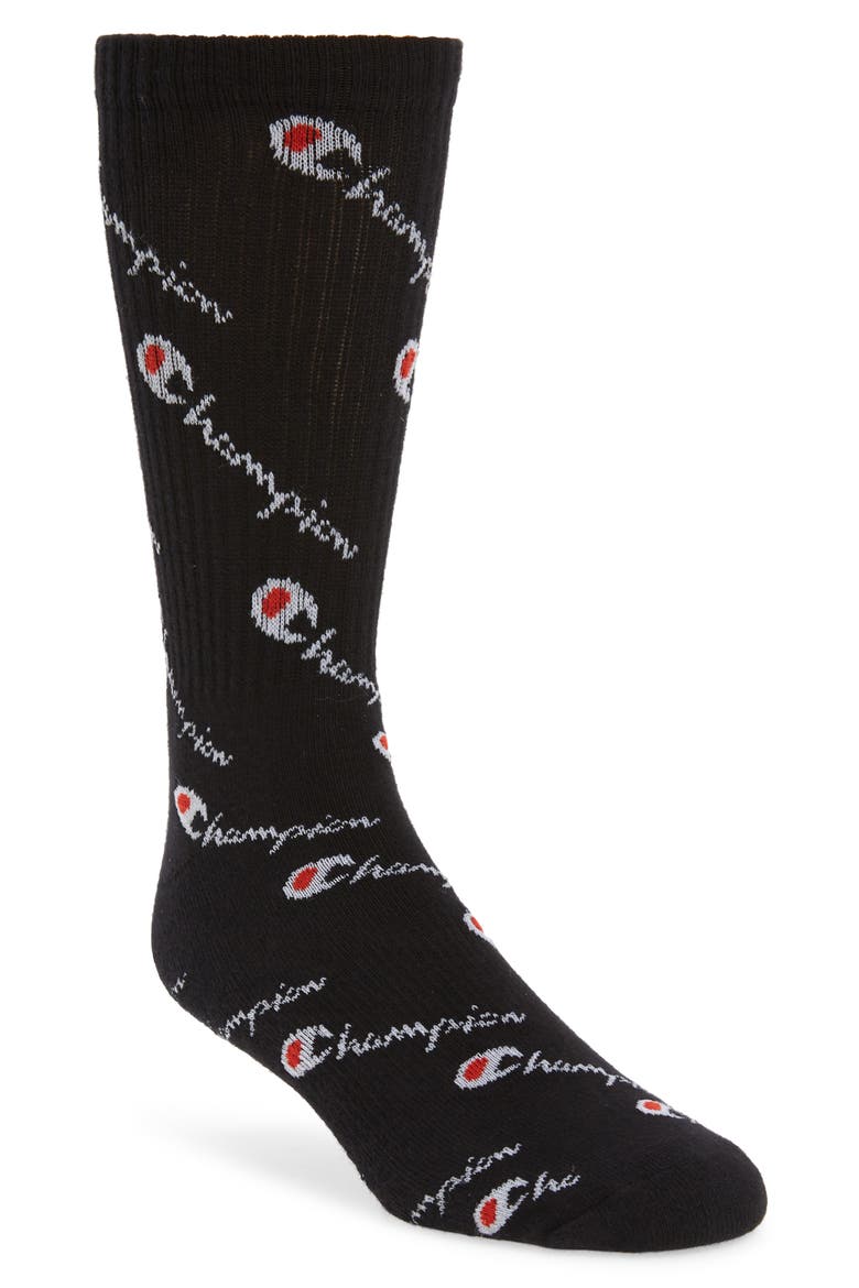 Script Logo Socks, Main, color, BLACK