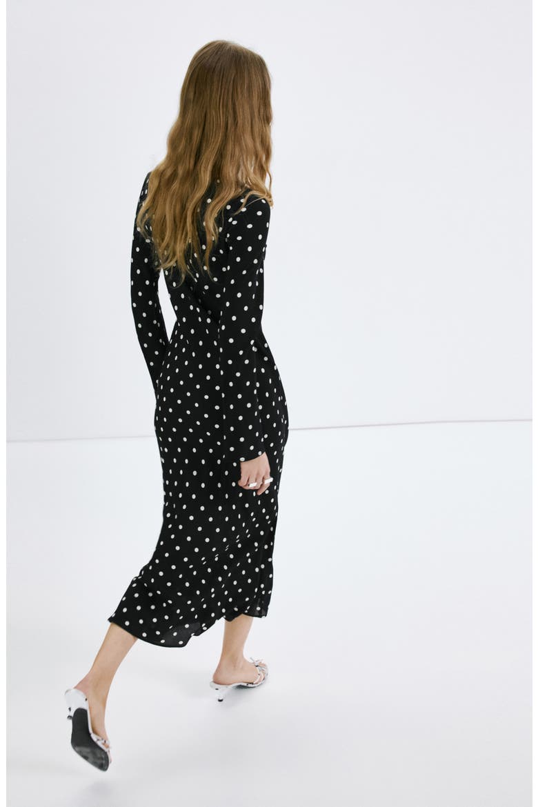 Dot Long Sleeve Maxi Dress, Alternate, color, BLACK