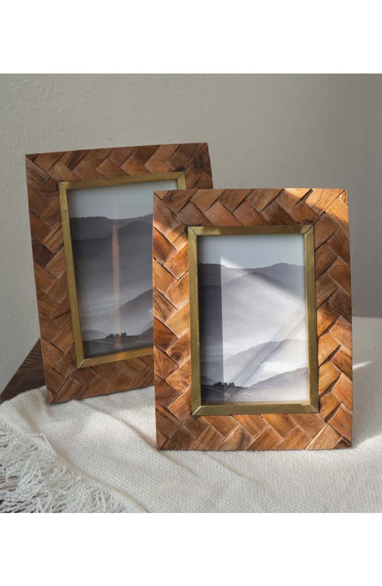Matr Boomie Basu Picture Frame - Carved Wood, Brass Inlay, Alternate, color, Natural Wood - 5X7