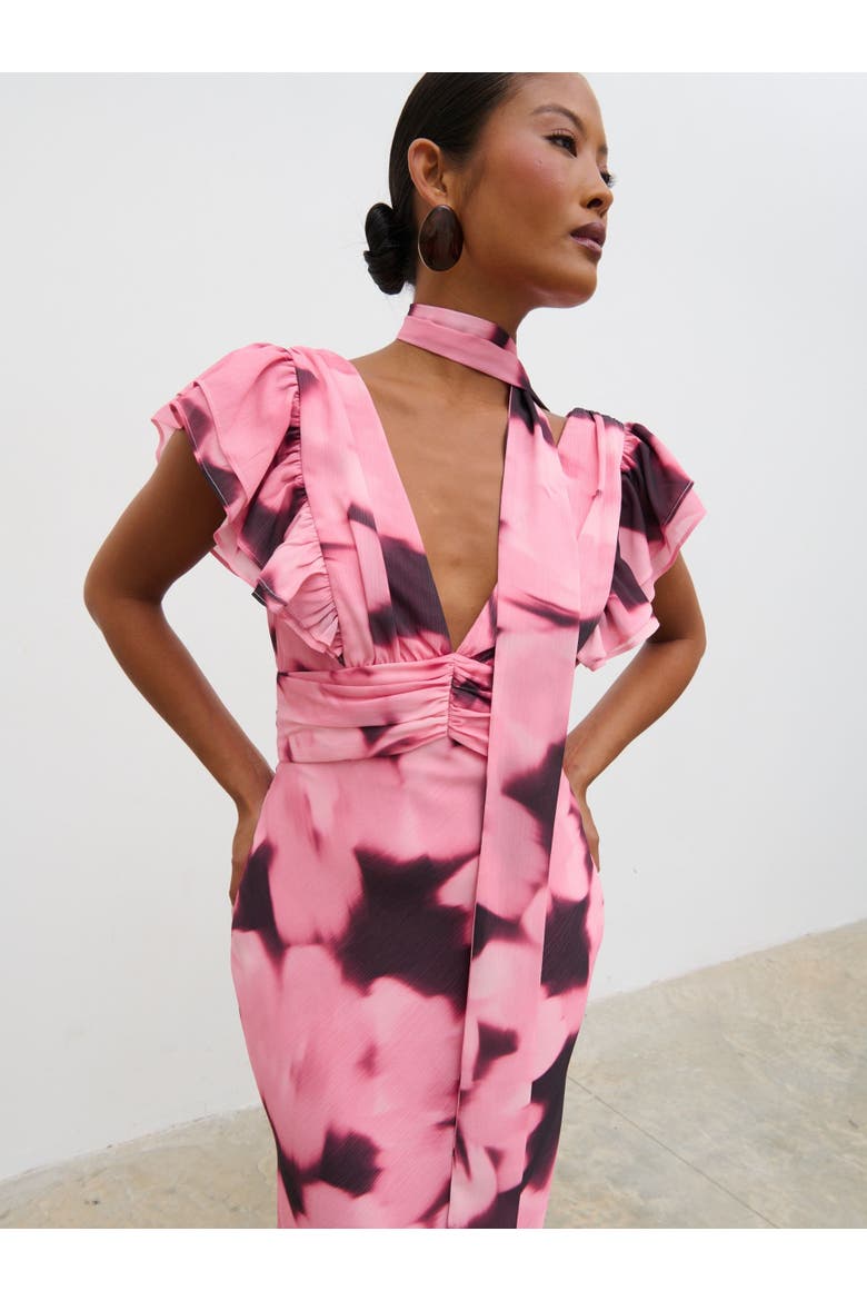 Andi V-Neck Frill Maxi Dress, Alternate, color, Mint Watercolour Floral