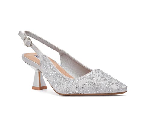 Lady Couture Geometric Rhinestone Design Slingback Pump In Silver