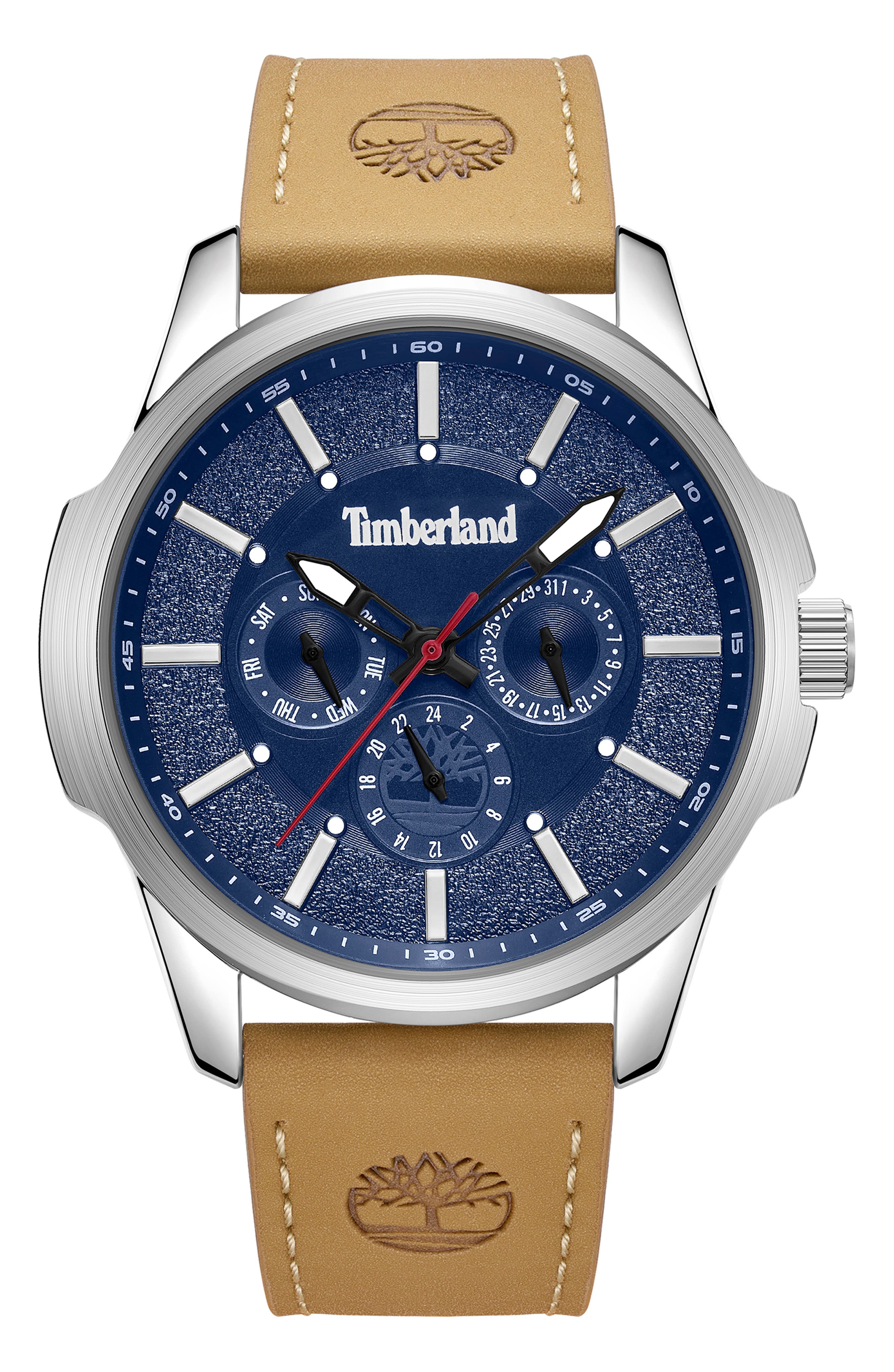 Timberland Dress Sport Quartz Chronograph Leather Strap Watch, 44mm