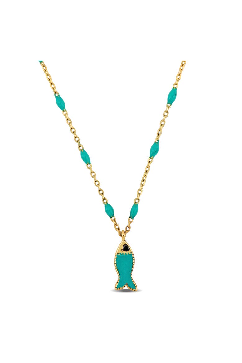 Green Enamel Fish Station Necklace 14K Gold, Main, color, Green