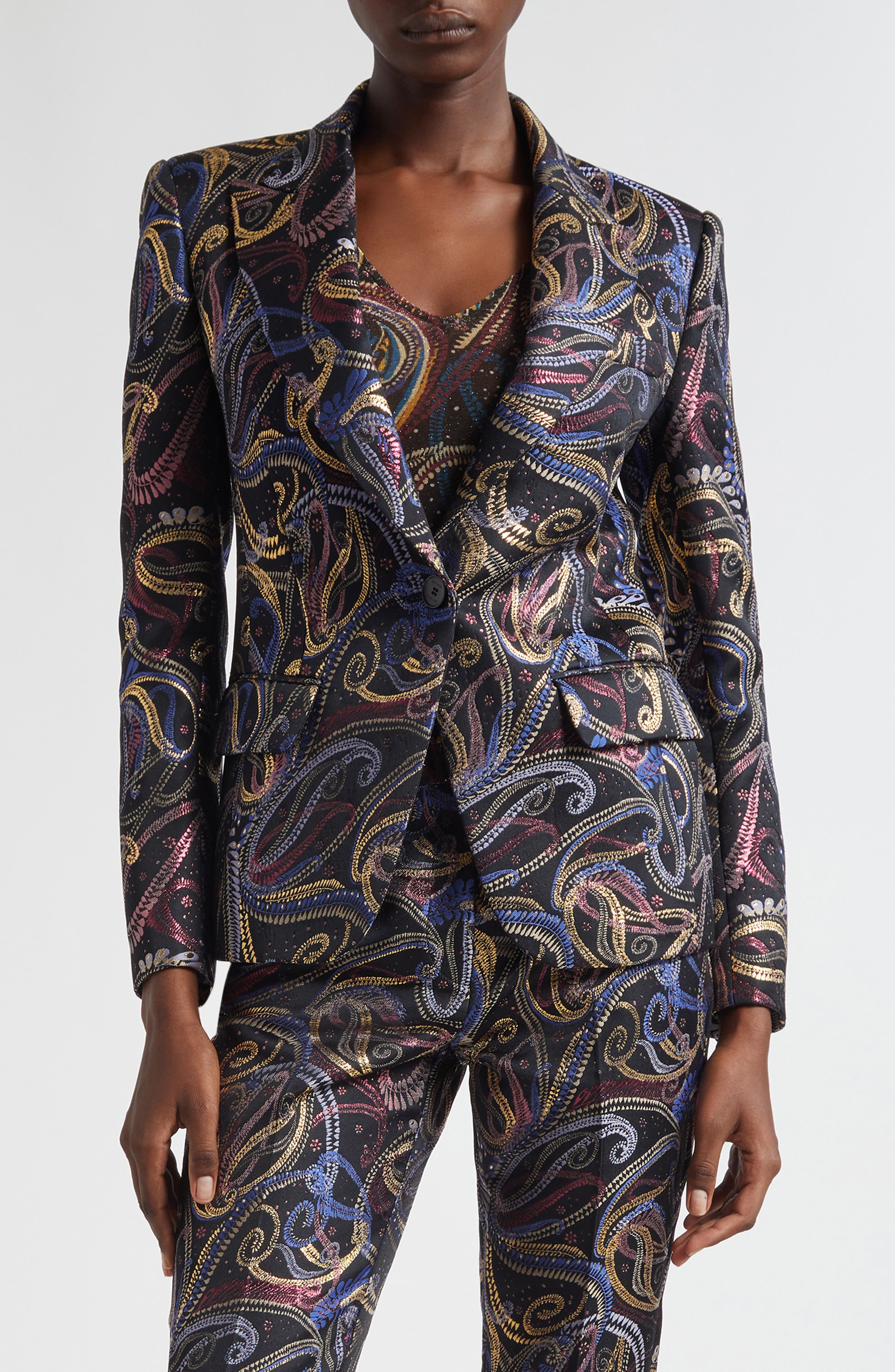 Etro Single-breasted Paisley Blazer In Gray