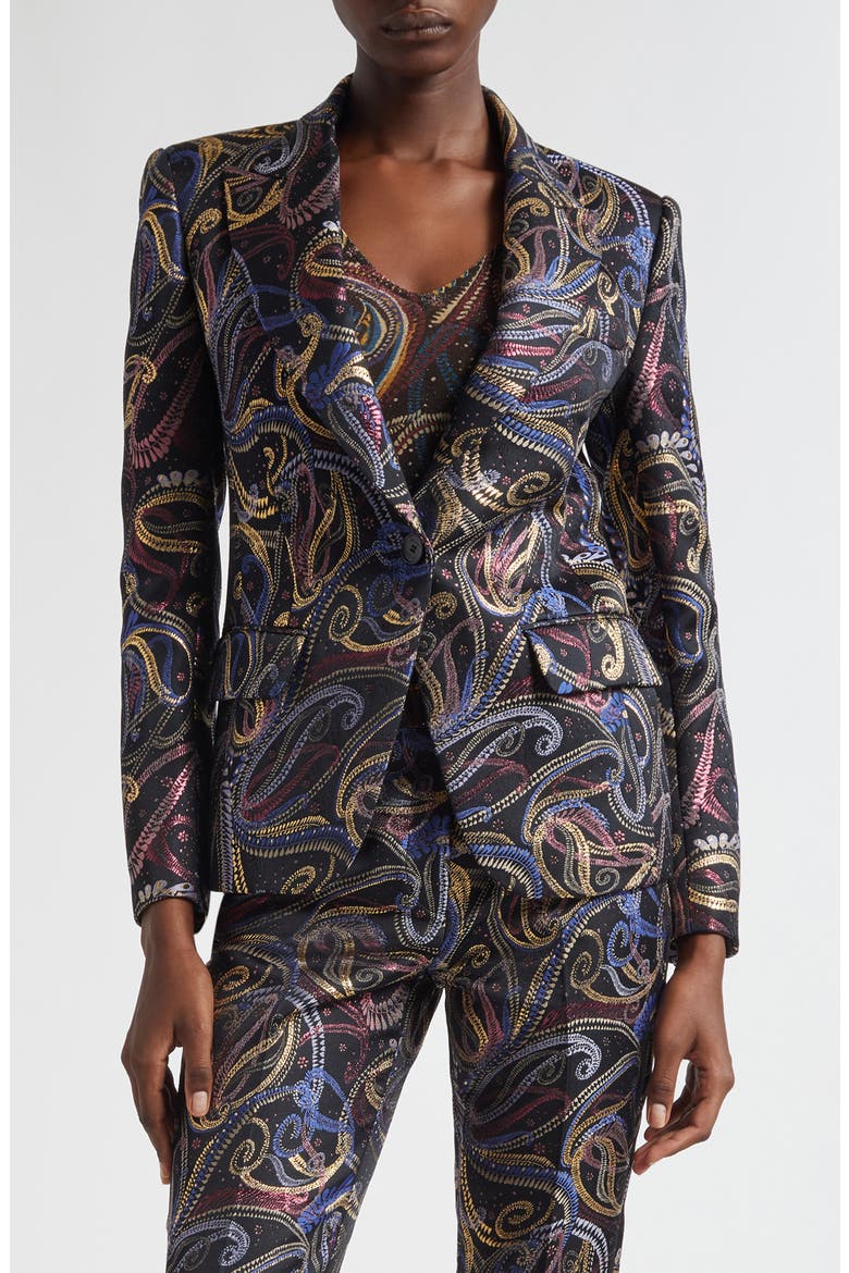 Paisley Duchesse Satin Blazer, Main, color, MULTICOLOR BLACK BASE