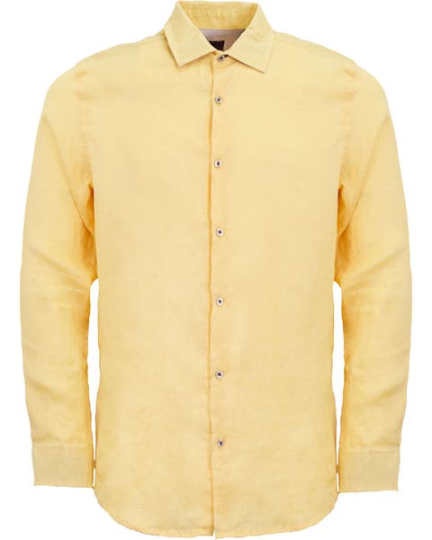 Uomo Solid Long Sleeve Fine Linen Shirt