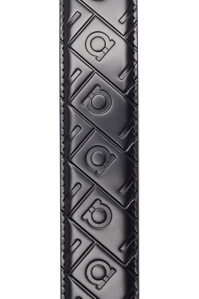 Gancini Debossed Belt, Alternate, color, NERO NERO