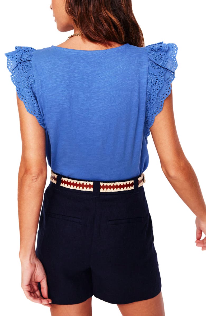 Boden Eyelet Embroidered Flutter Sleeve Cotton Top, Alternate, color,