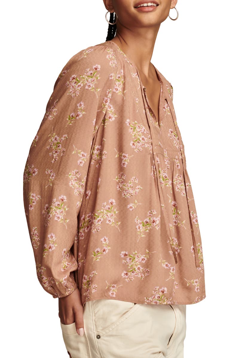 Lucky Brand Floral Split Neck Peasant Top, Alternate, color,