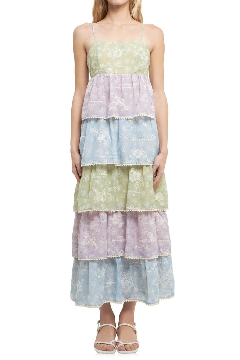 Floral Tiered Maxi Dress, Alternate, color, GREEN MULTI