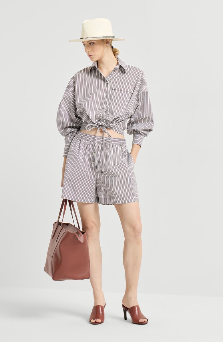Brunello Cucinelli Pyjama-style shorts with monili, Alternate, color, Bordeaux