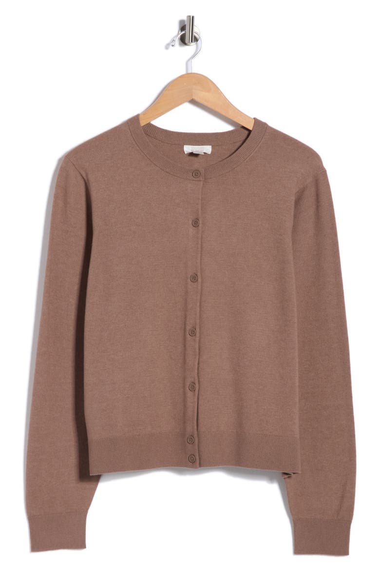 Crewneck Button Front Cardigan, Alternate, color, BROWN LENTIL