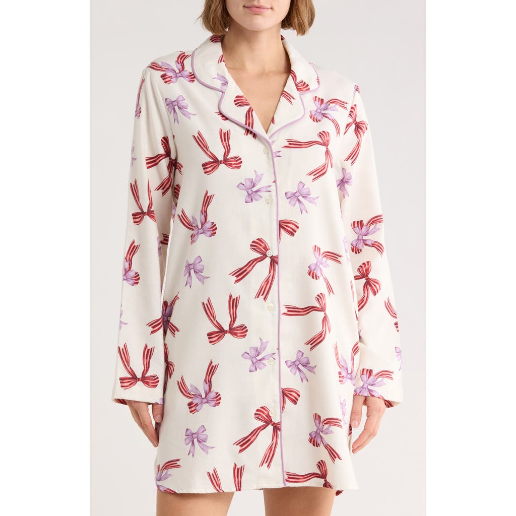 Nordstrom Rack Dreamy Tree Print Flannel Long Sleeve Nightgown In White