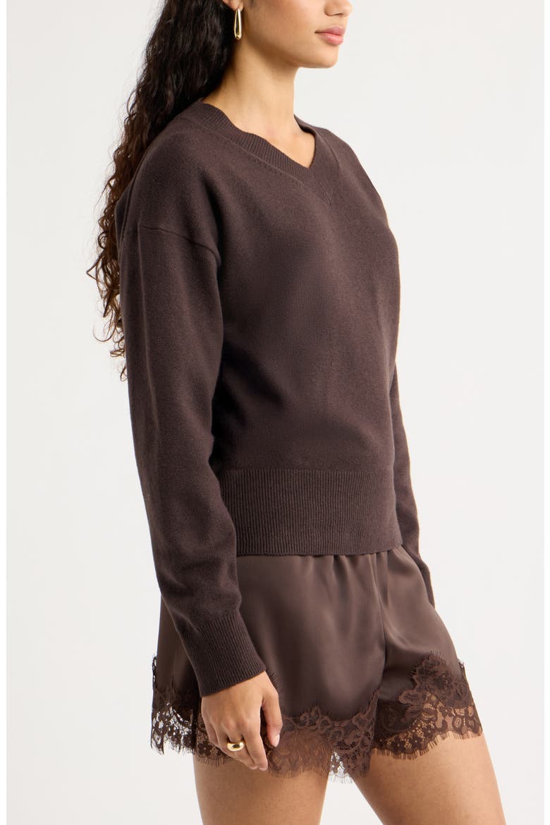 V-Neck Sweater, Alternate, color, BROWN GANACHE