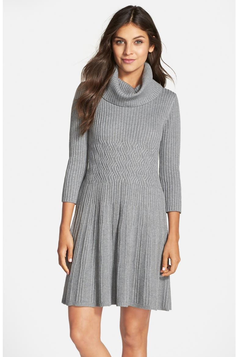 Cowl Neck Fit & Flare Sweater Dress, Main, color, HEATHER GREY