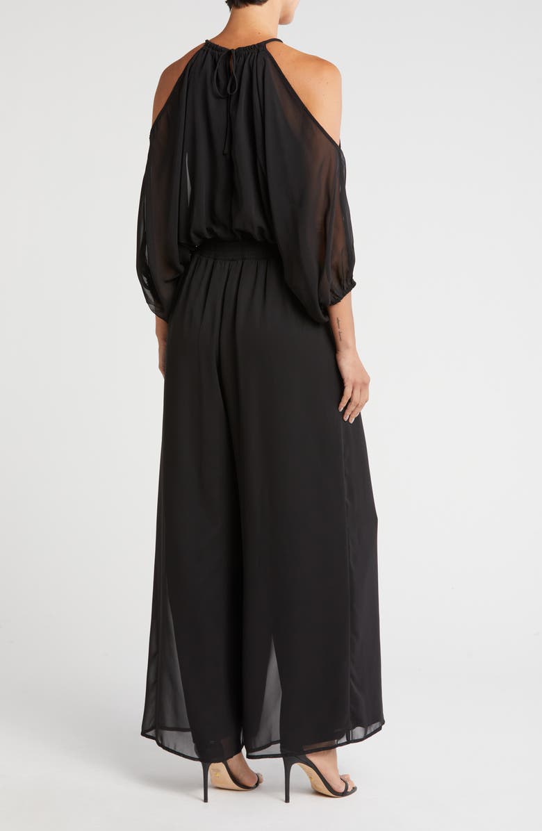 Halogen<sup>®</sup> Chiffon Halter Jumpsuit, Alternate, color, Rich Black 060