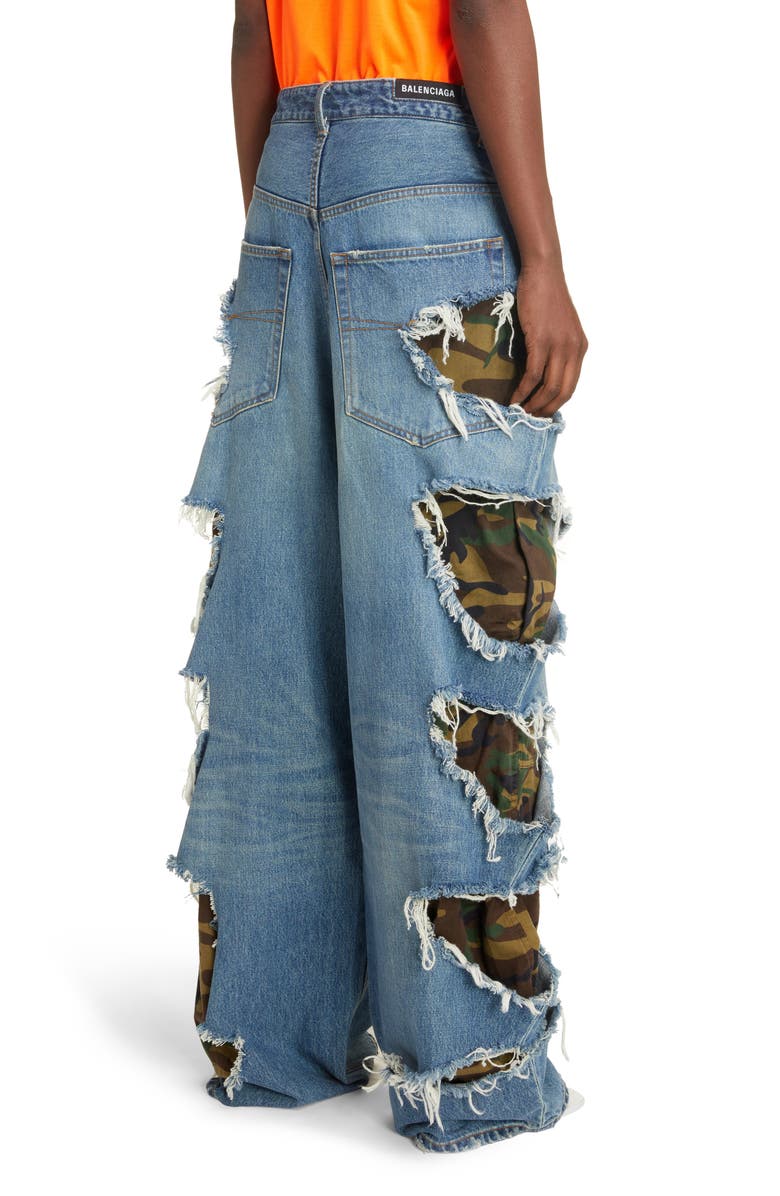 Balenciaga Slashed Organic Cotton Baggy Jeans, Alternate, color,