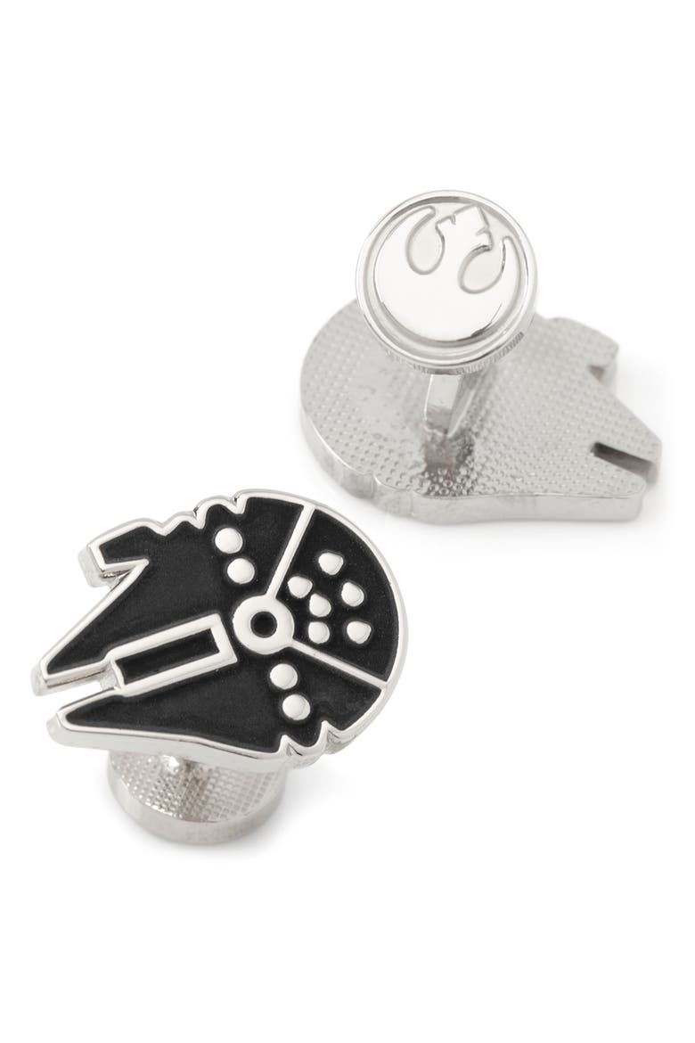 Millenium Falcon Cuff Links, Alternate, color, BLACK