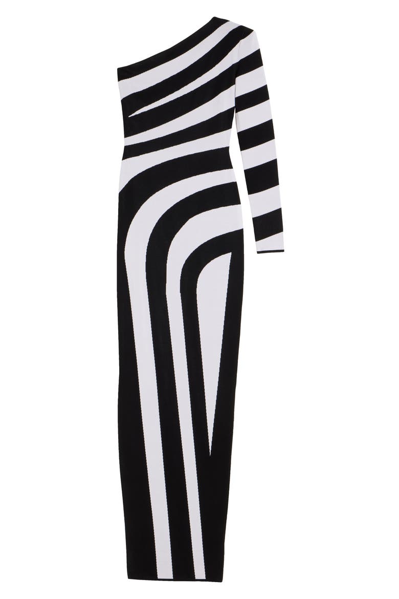 Stripe One-Shoulder Maxi Dress, Alternate, color, EAB BLACK/ WHITE