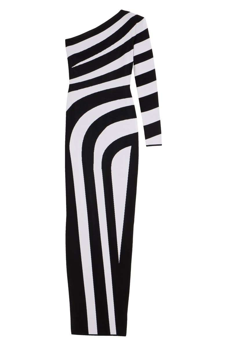 Balmain Stripe One-Shoulder Maxi Dress, Alternate, color, Eab Black/ White