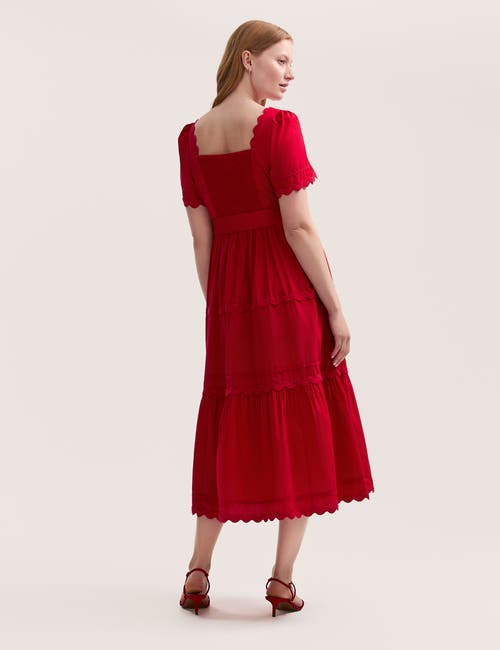 Finery London Corina Cotton Midi Tiered Dress In Red