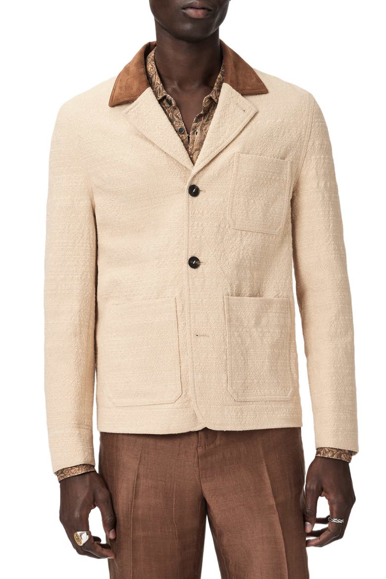 Barnes Cotton Jacket with Suede Collar, Main, color, LIGHT KHAKI