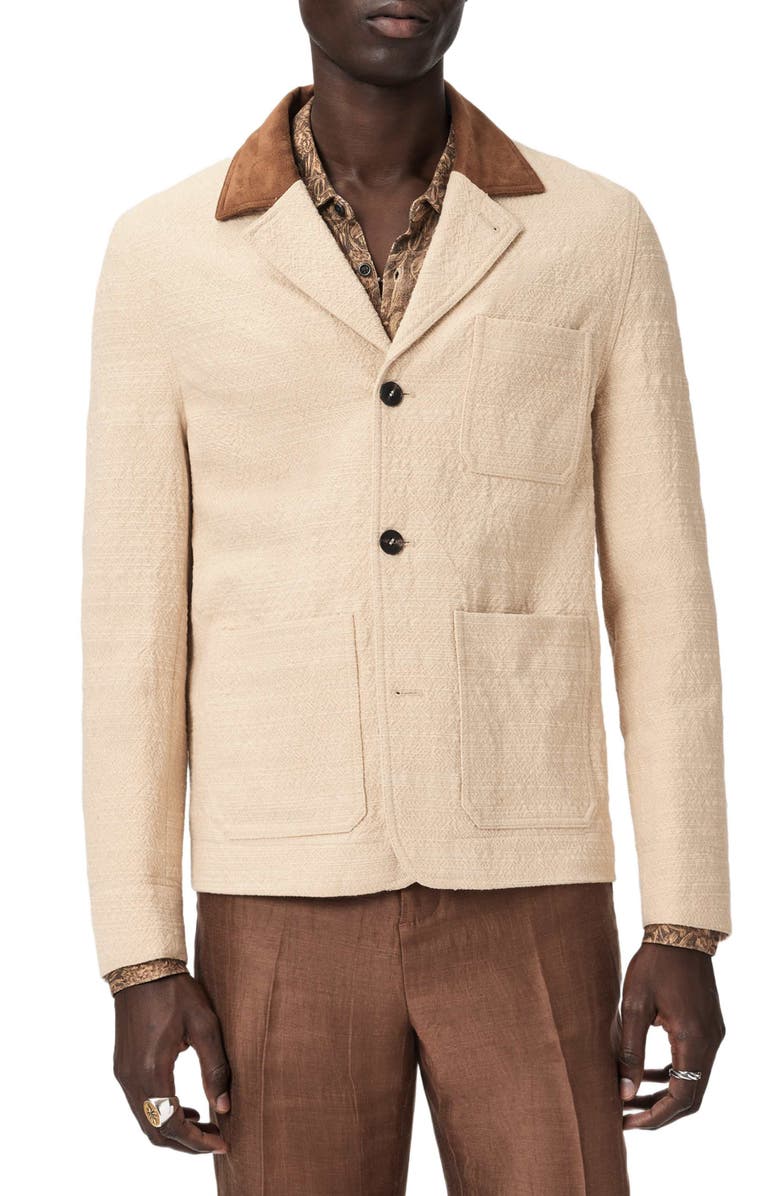 John Varvatos Barnes Cotton Jacket with Suede Collar, Main, color, Light Khaki