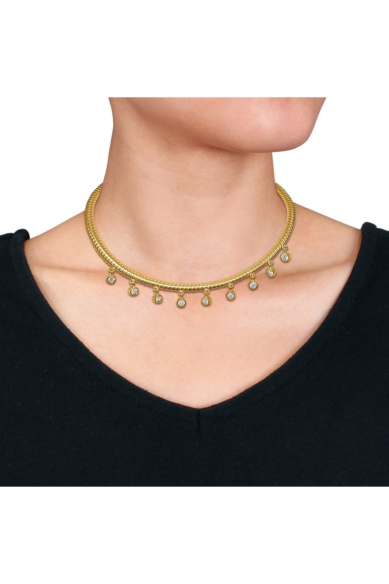 Cubic Zirconia Omega Station Drop Necklace, Alternate, color, Yellow-Plated