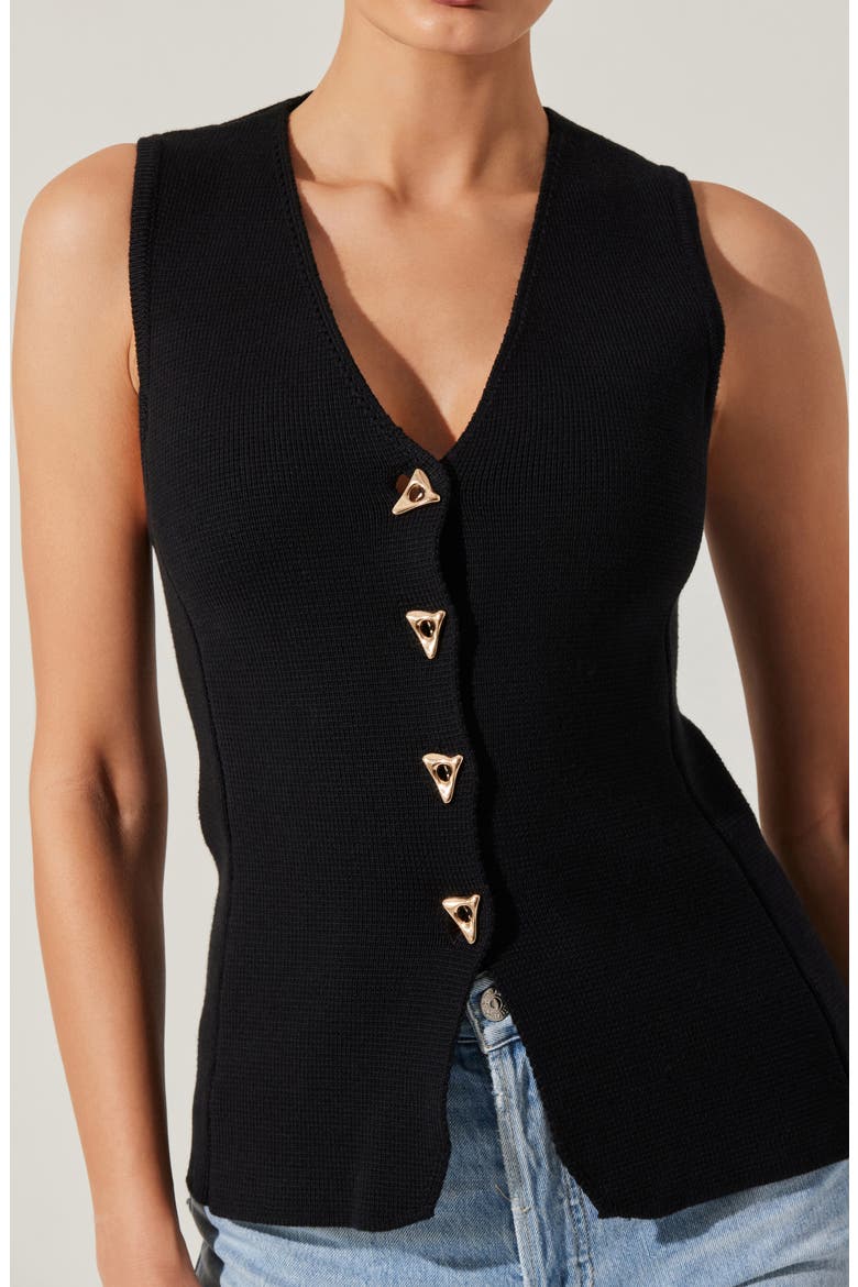 Jayce Textured Cotton Button-Up Sweater Vest, Alternate, color, BLACK