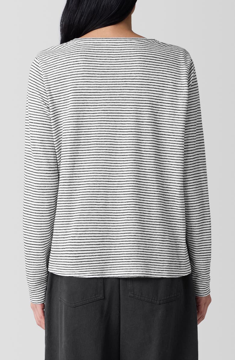 Eileen Fisher Stripe Organic Linen Long Sleeve T-Shirt, Alternate, color, White/ Black